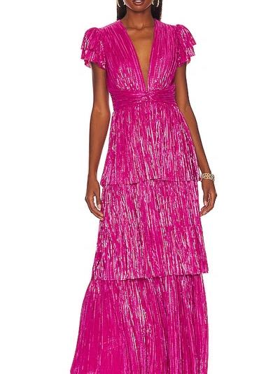 Helena Long pleated shimmer dress in pink