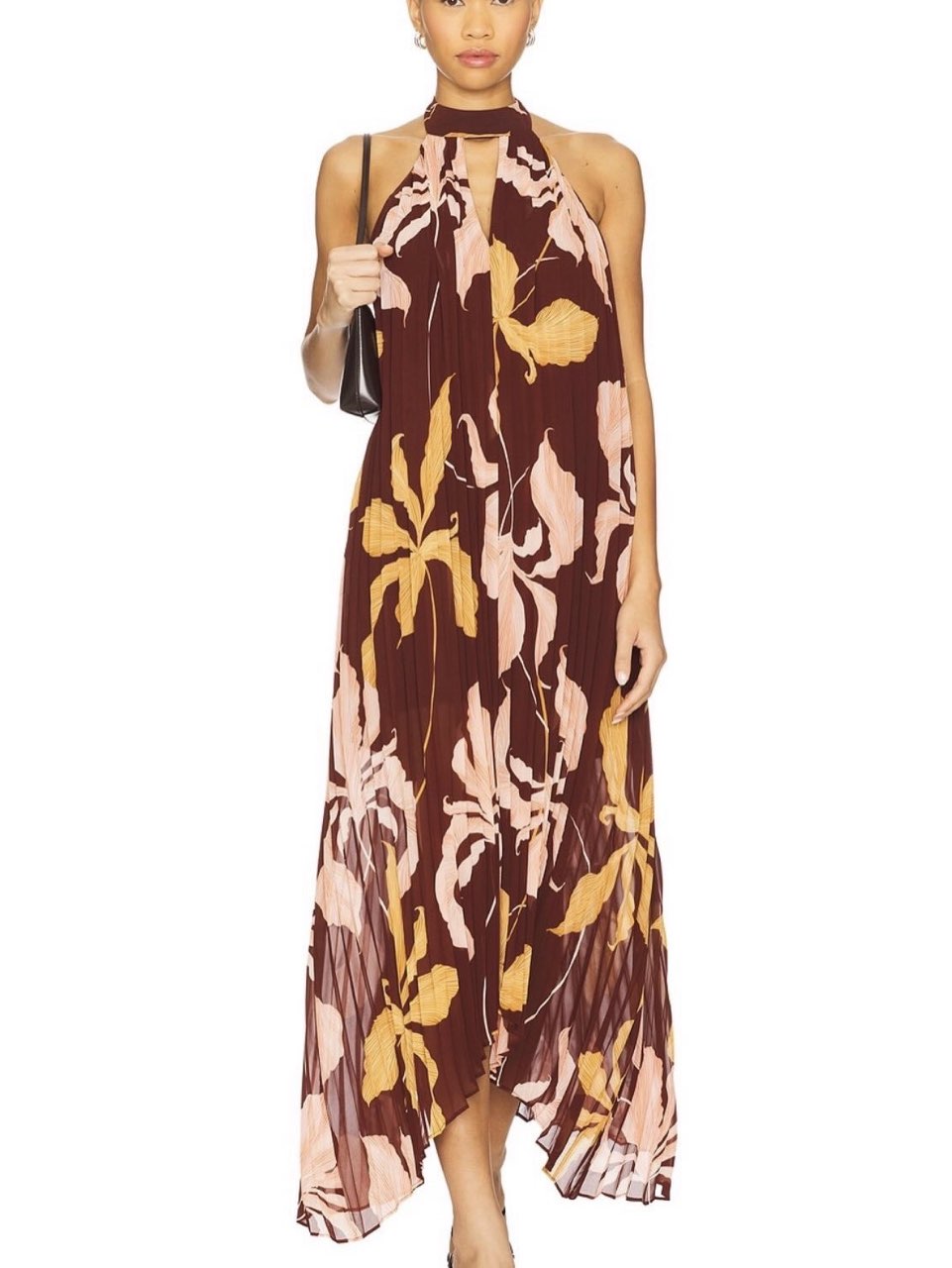Floral Halter Pleated Maxi Dress
