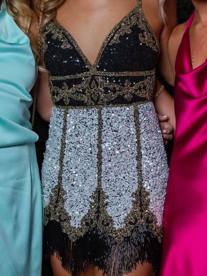 Black and Gold Fringe Dress