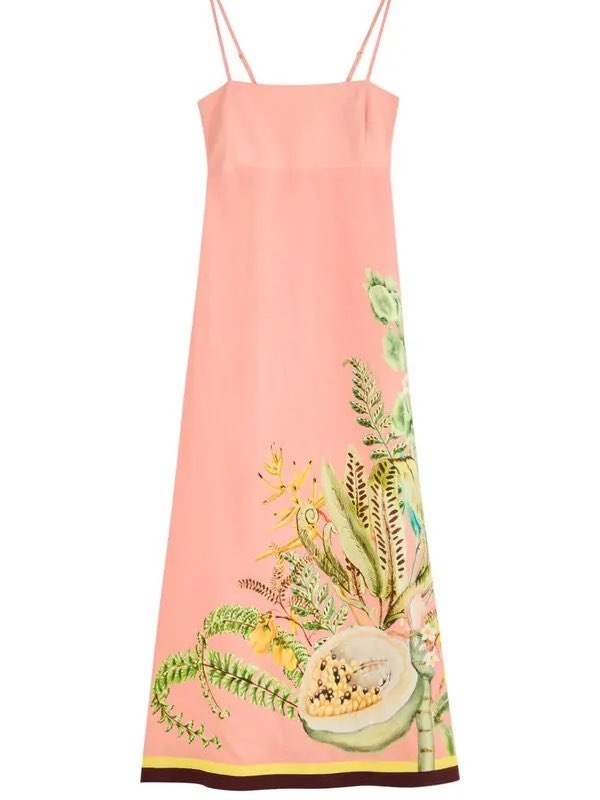 Alemais Papaya Floral-Print Flax Midi Dress