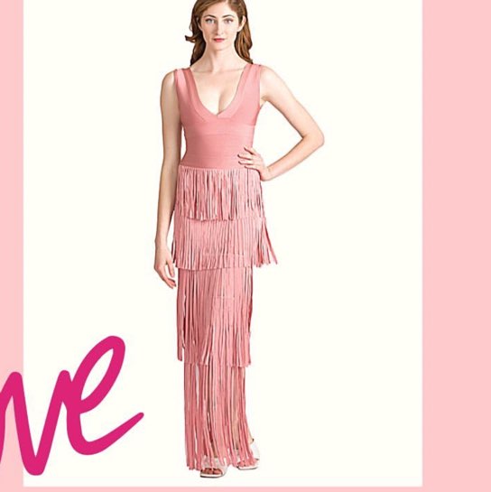 Louise James Boutique Pink Fringe Bandage Maxi Dress