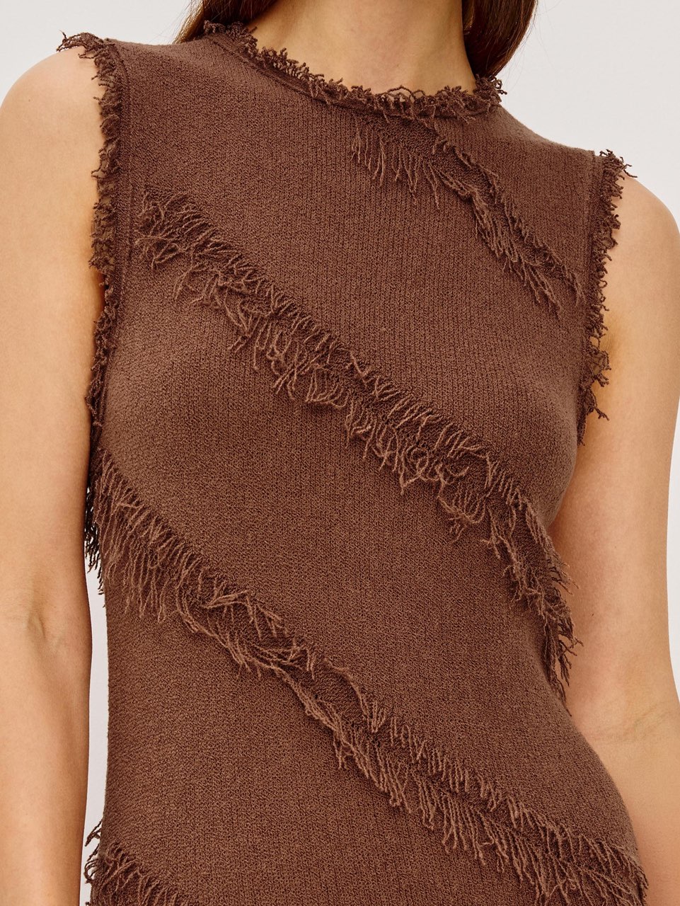 Brown Fringe Knit Maxi Dress