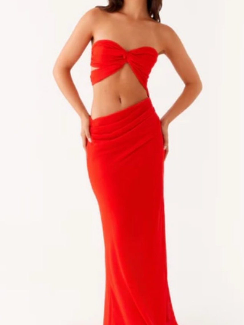 Red Cut-Out Two-Piece Maxi Set