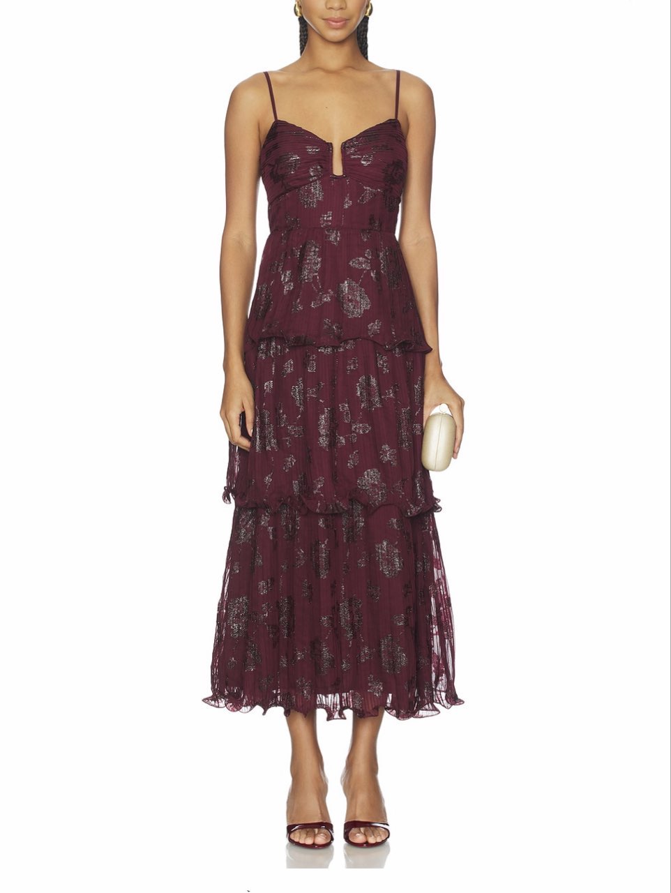 ASTR the Label Wine Floral Print MIDI Dress