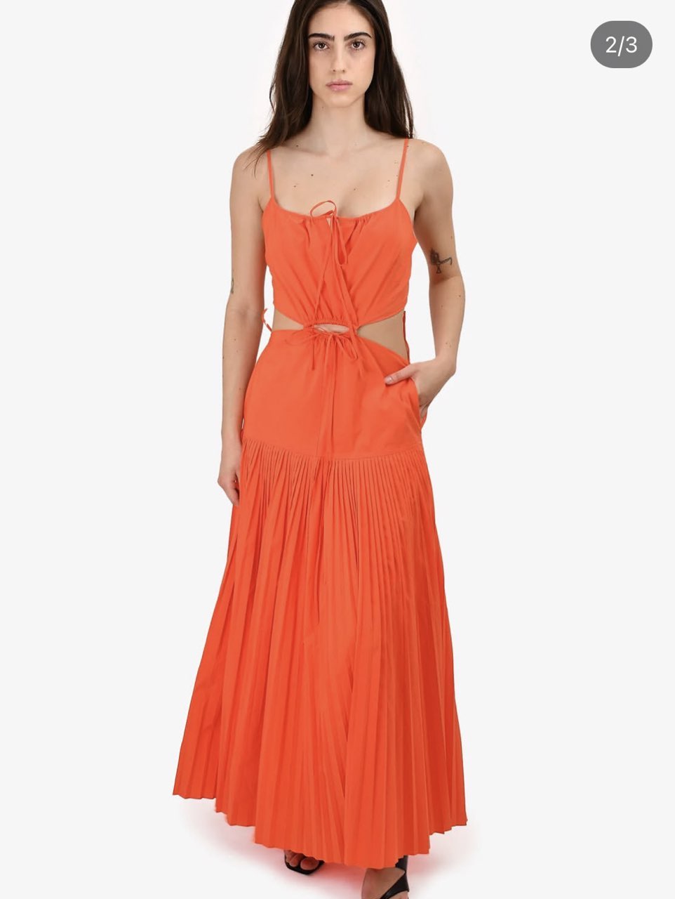 Orange Cutout Pleated Midi Dress