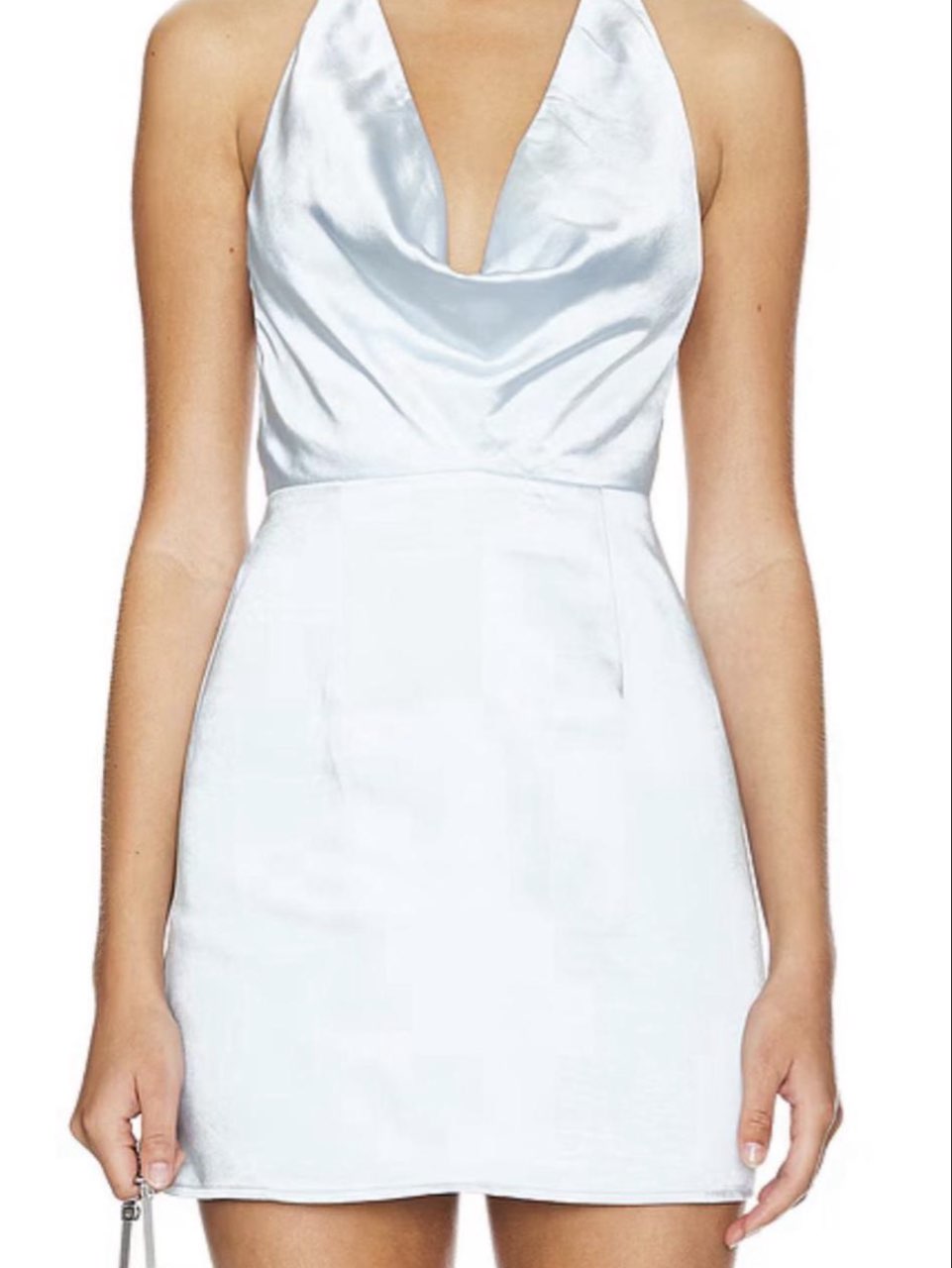 Blue Satin Halter Mini Dress