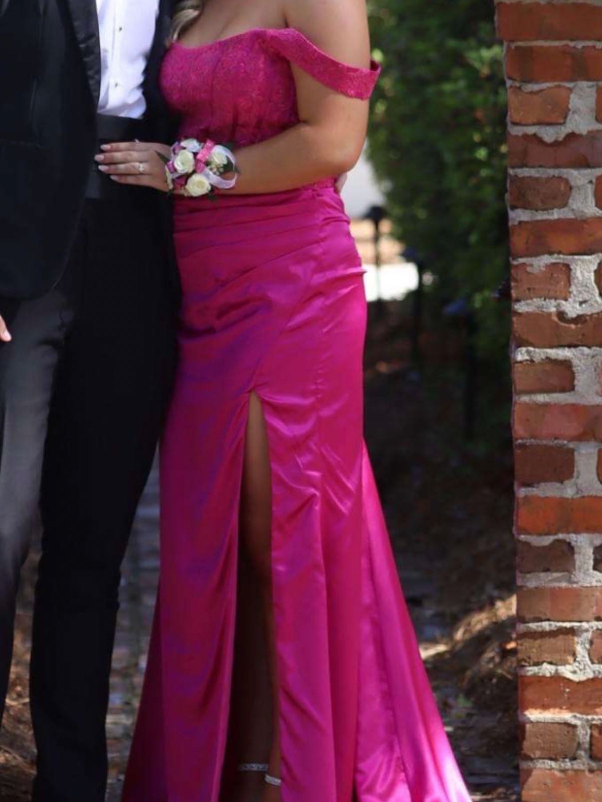 Pink Off the Shoulder Silk Dress
