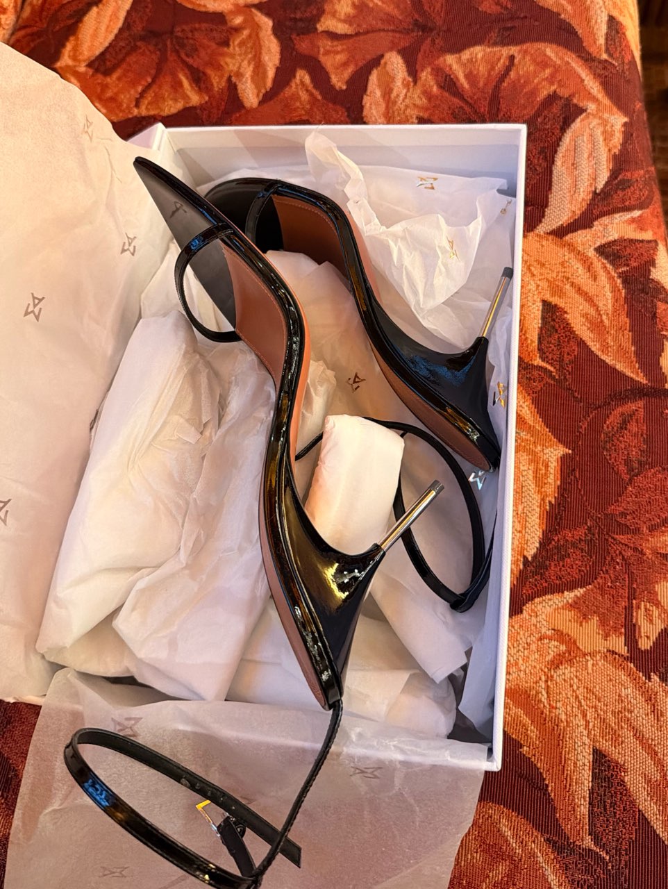 Amina Muaddi Bruna 95 Black Patent Sandals