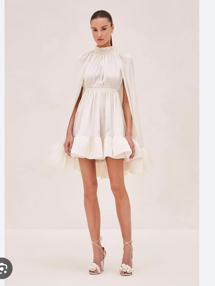 Ivory High-Neck Cape Mini Dress