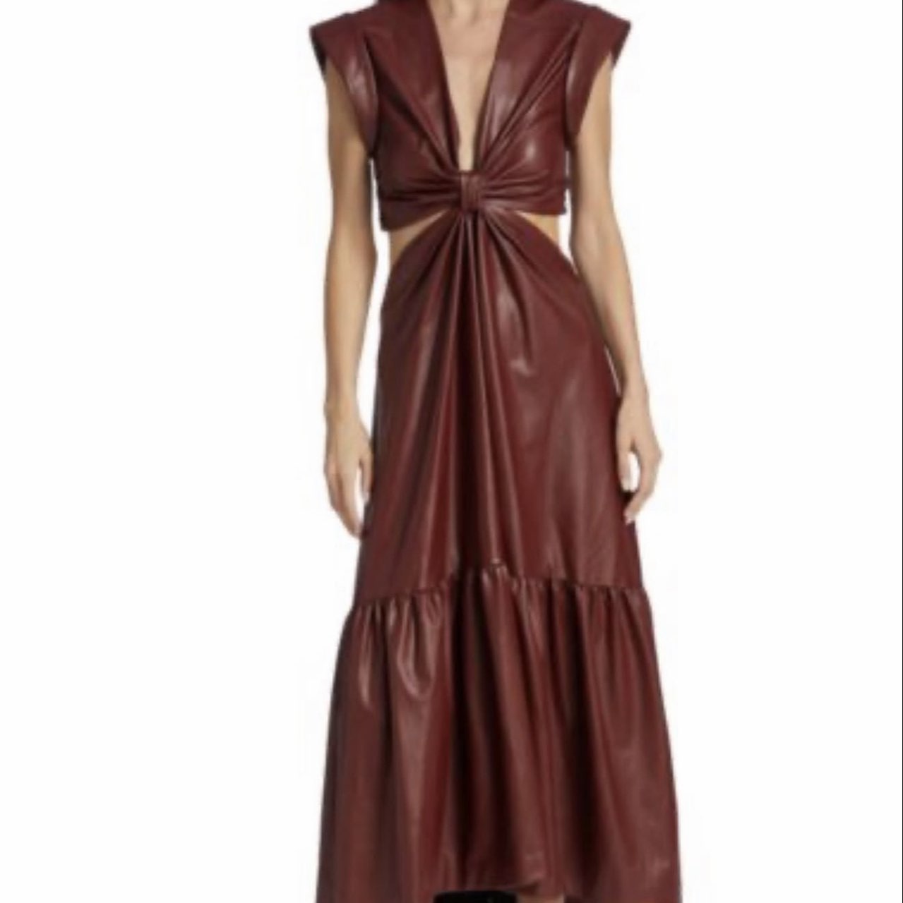 ALC Burgundy Faux Leather Cutout Maxi Dress