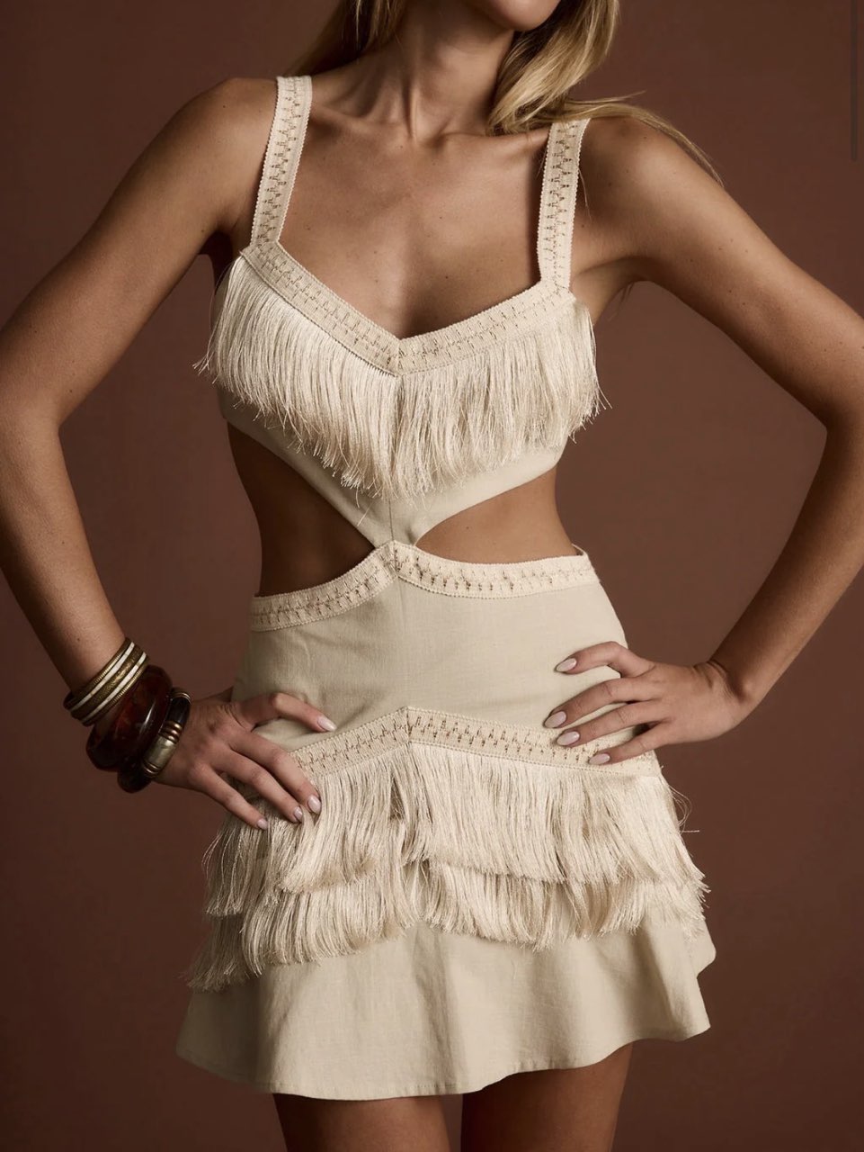 Ivory fringe mini dress