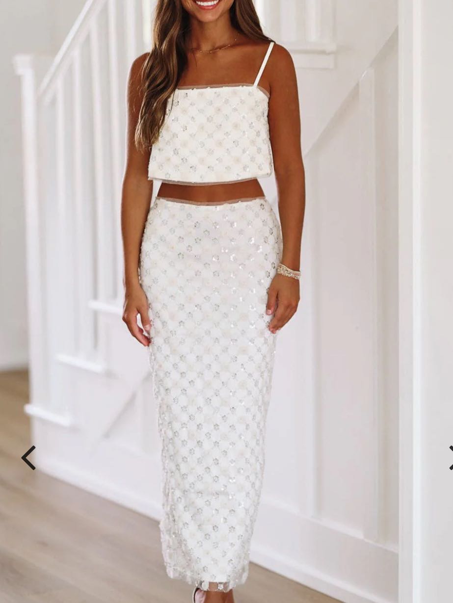 Floral Sparkle Crop Top and Midi Skirt Set