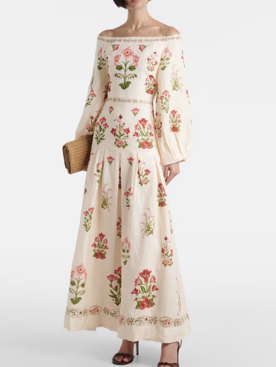 Agua by Agua Bendita Floral Off-Shoulder Midi Dress