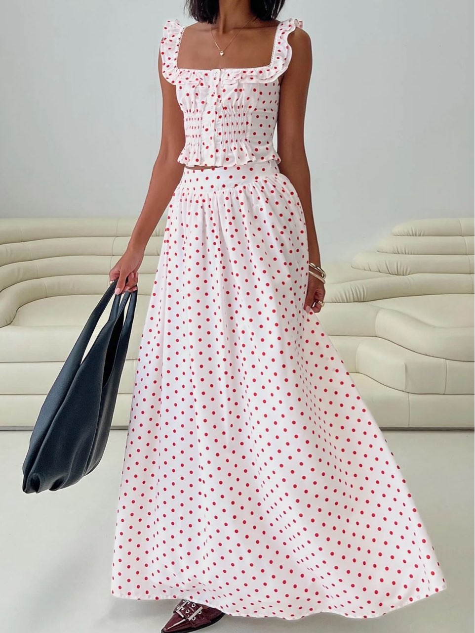 Princess Polly isodoria frill skirt set in white polka