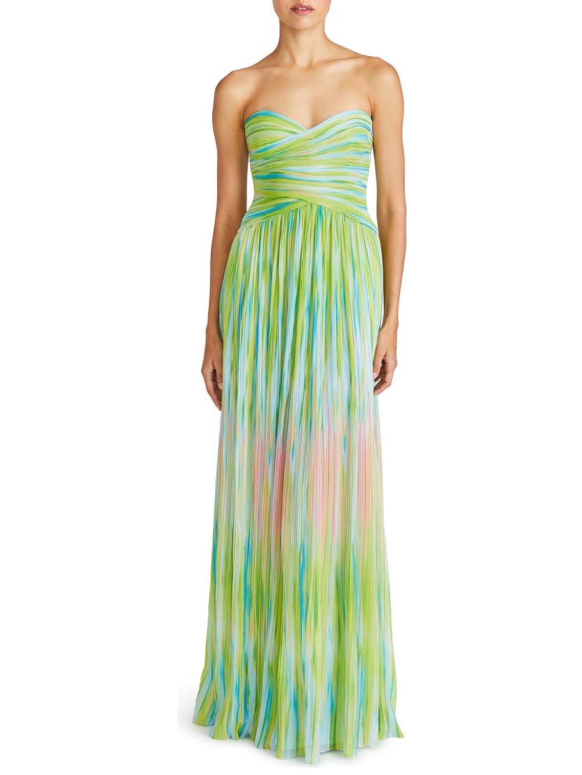 Mila Pleated Print Strapless Chiffon Gown