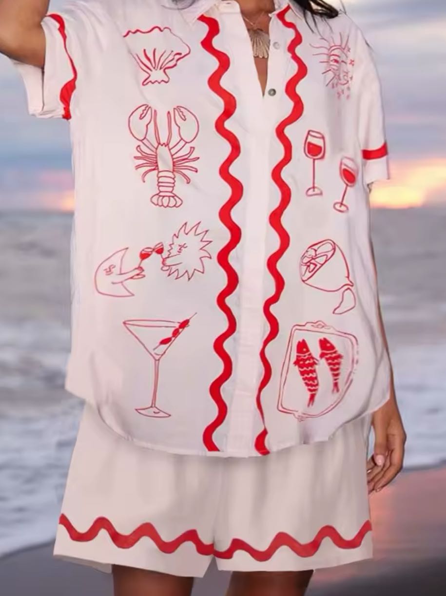 Red and white cover up set
