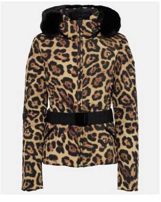 Moncler Leopard Print Puffer Jacket with Fur Trim Hood