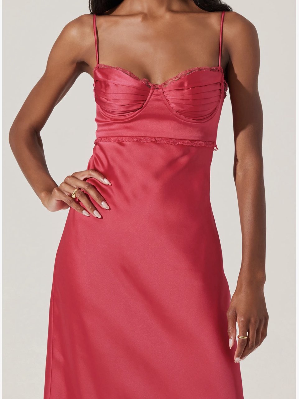 Red Satin Bustier Midi Dress