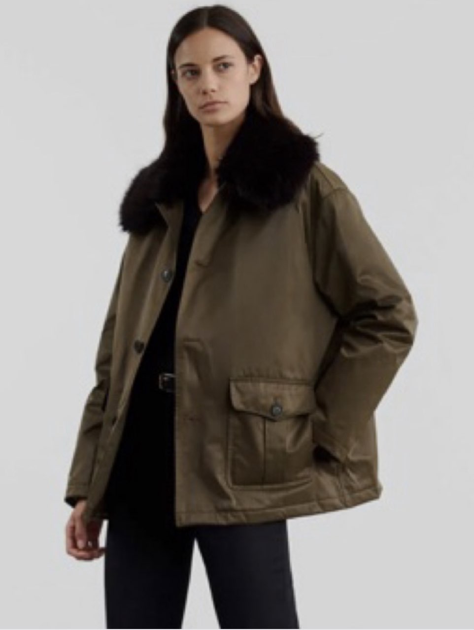 Olive Green Faux Fur Collar Jacket