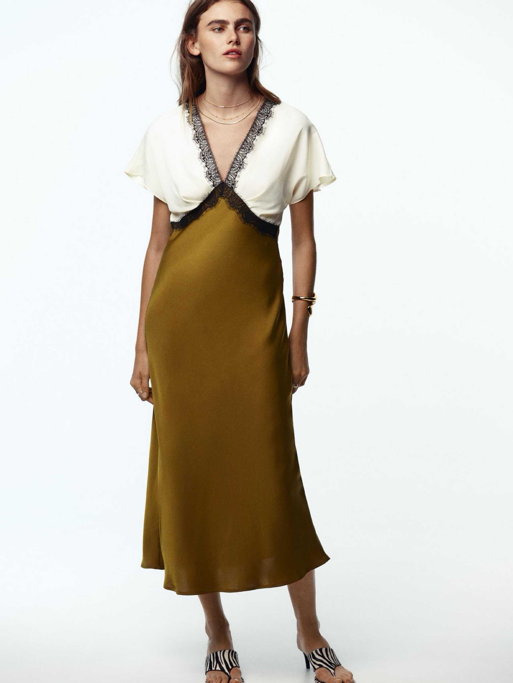 Zara contrast lace satin midi dress