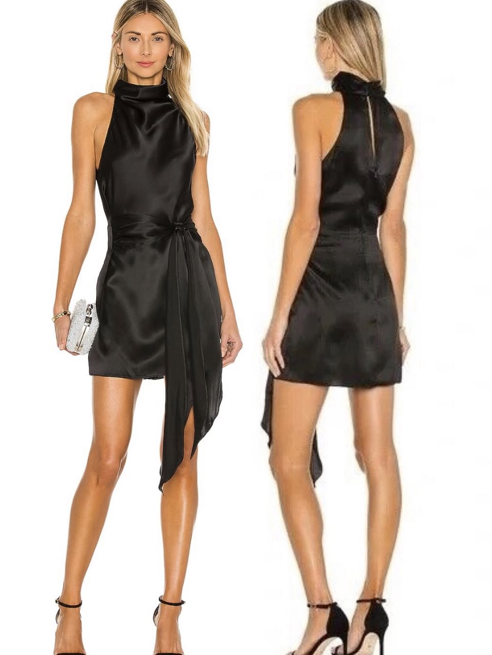 Black Satin Halter Mini Dress