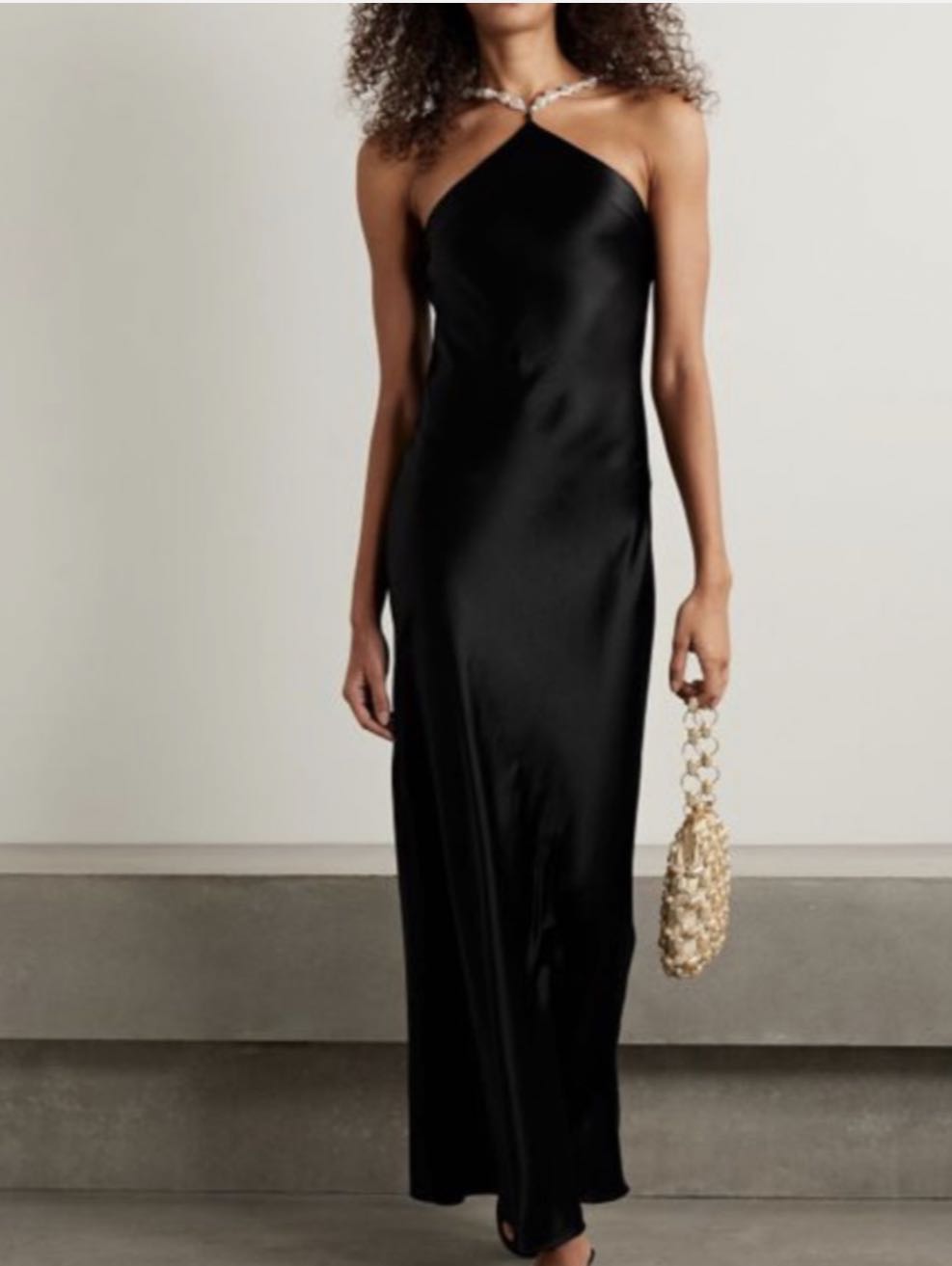 Black Satin Halter Maxi Dress