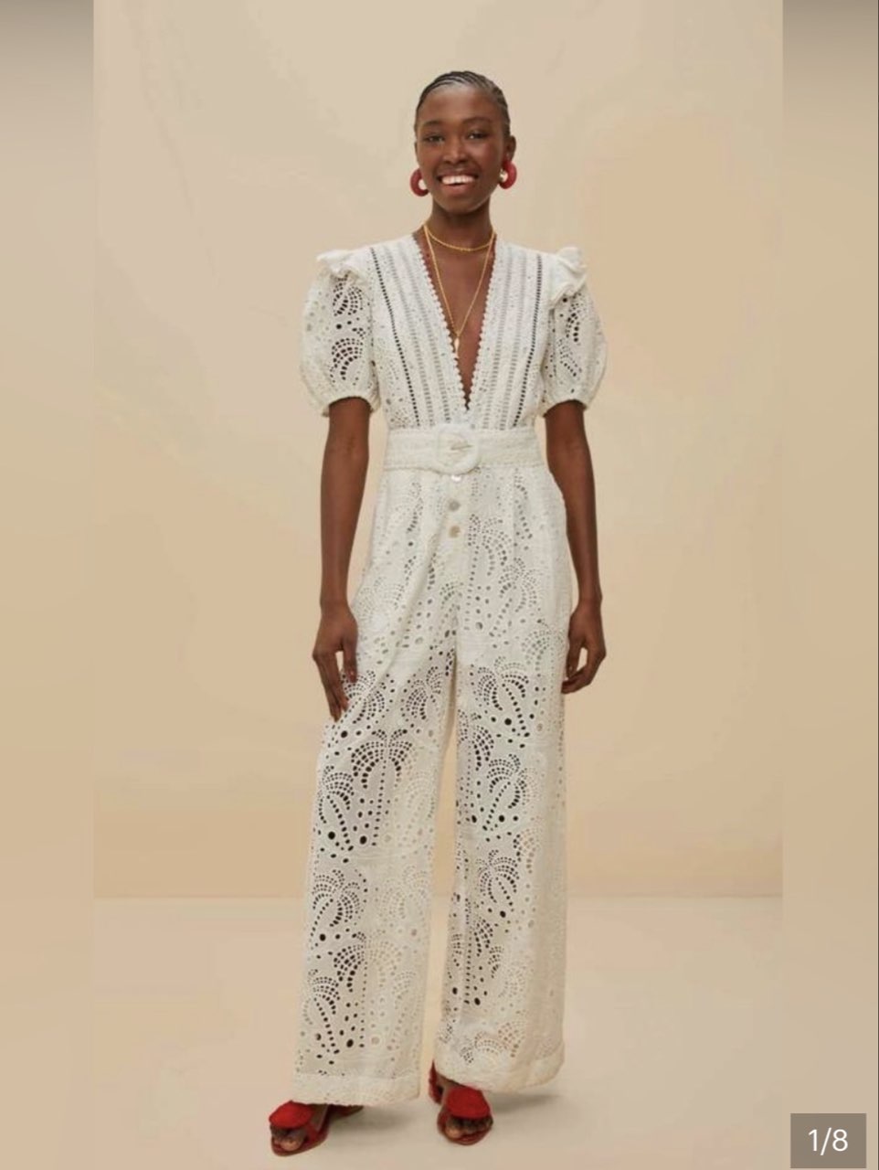 Farm Rio Eyelet Puff Sleeve Jumpsuit