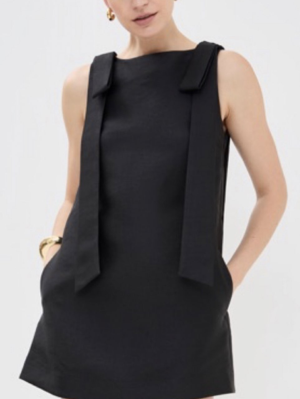 Black Bow-Shoulder Shift Dress