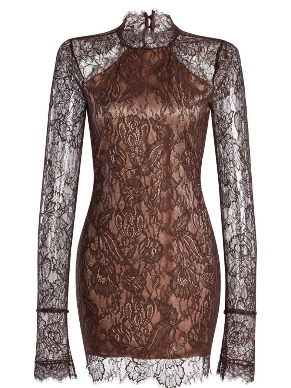 Retrofete Brown Lace High-Neck Mini Dress