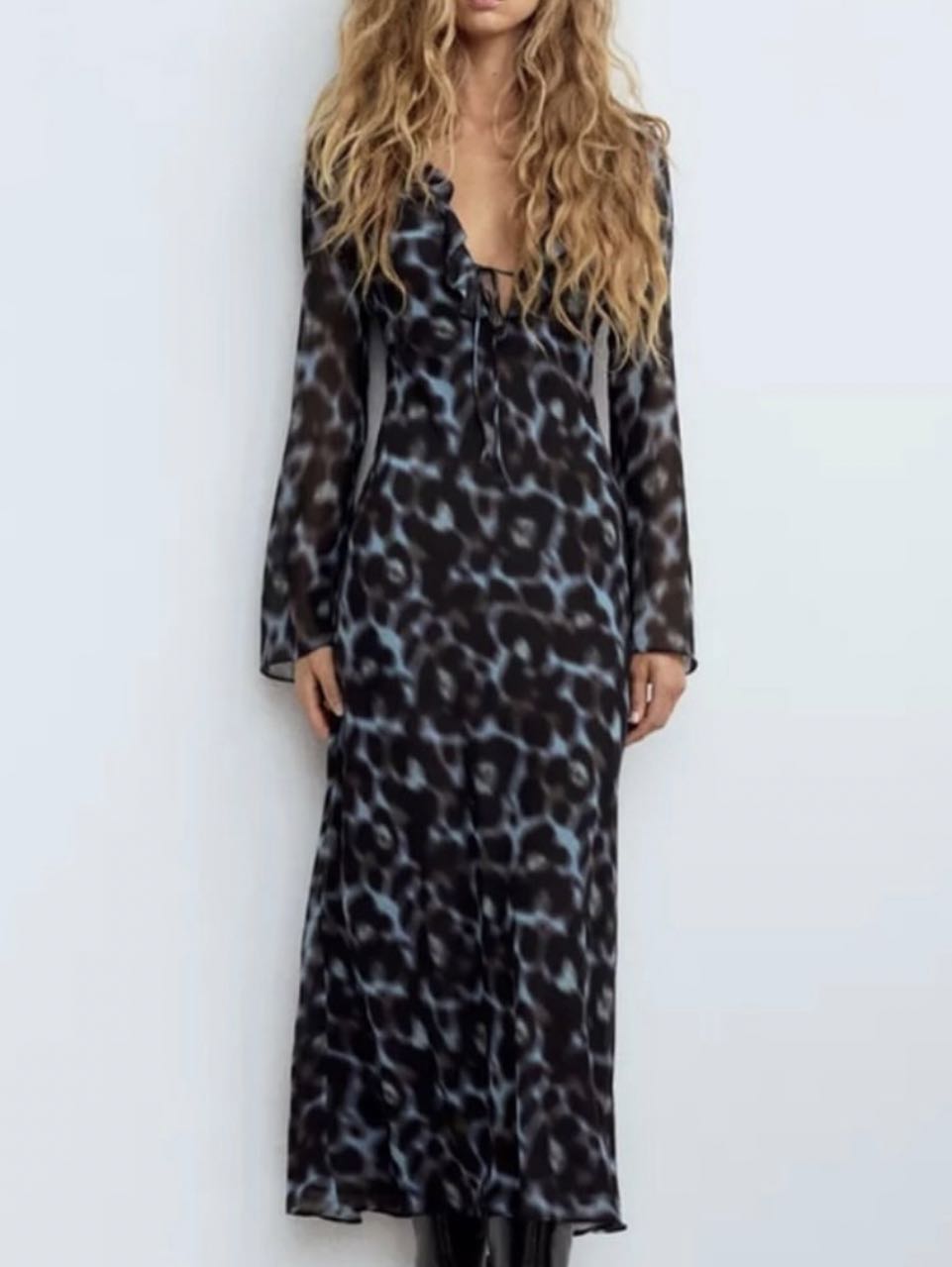 Zara brown and blue printed dress