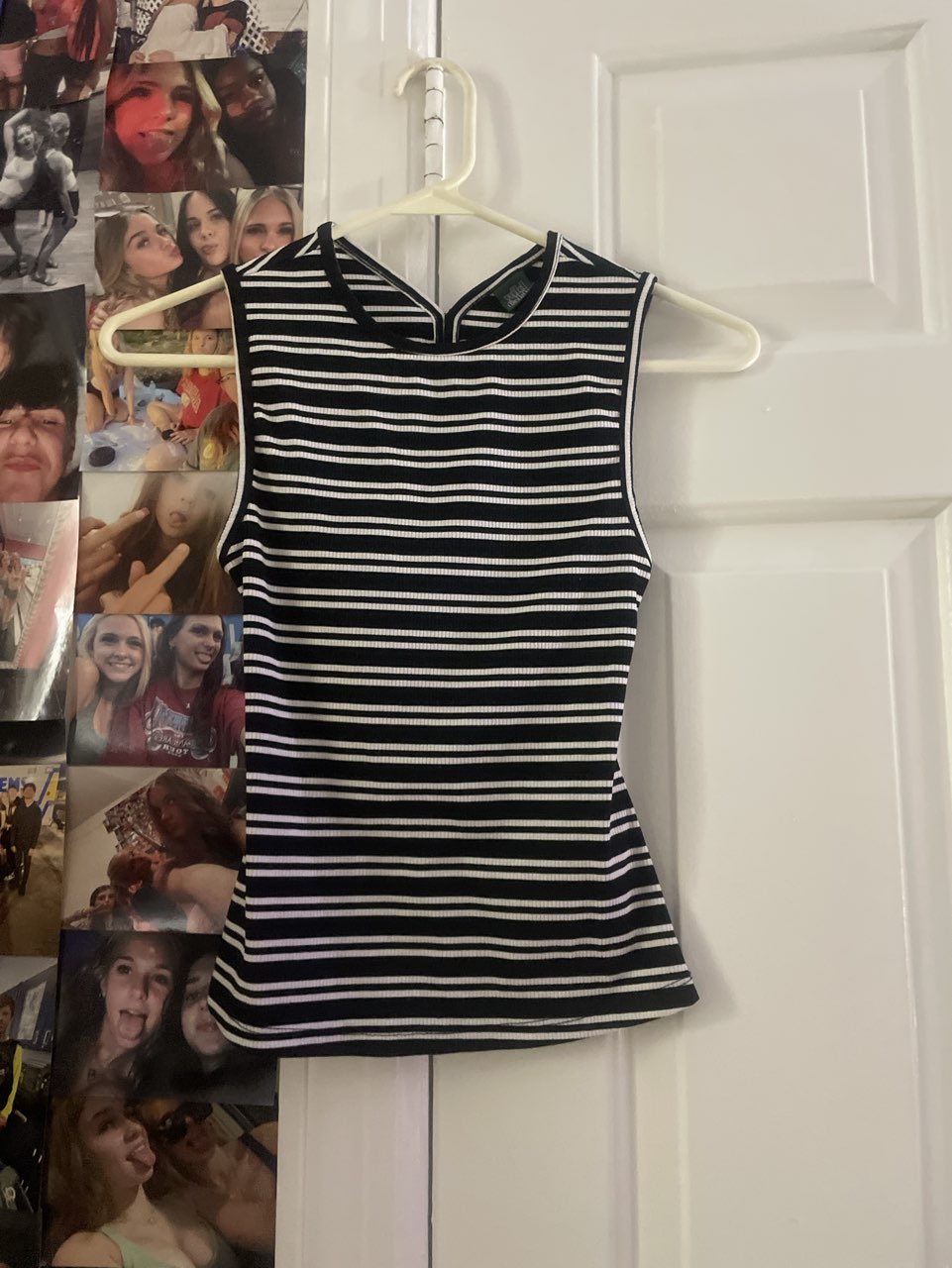 Black and White Striped Ribbed Golf Tank Top