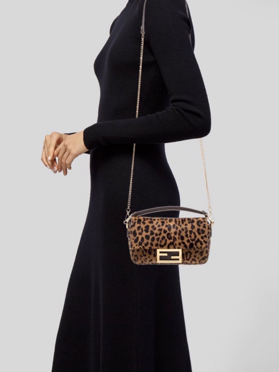 Fendi Leopard Print Calf Hair Baguette Bag