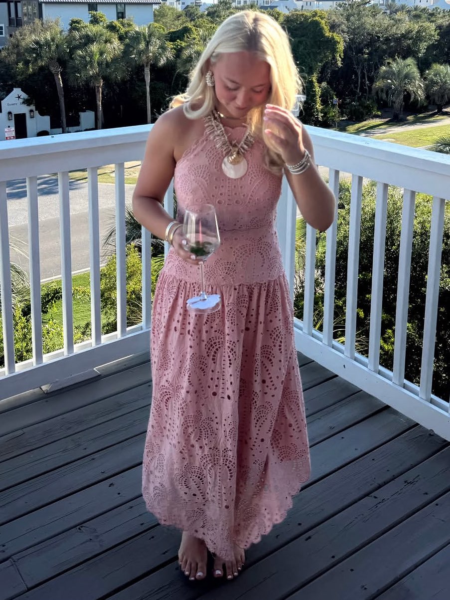 Farm Rio Eyelet Pink Midi Dress