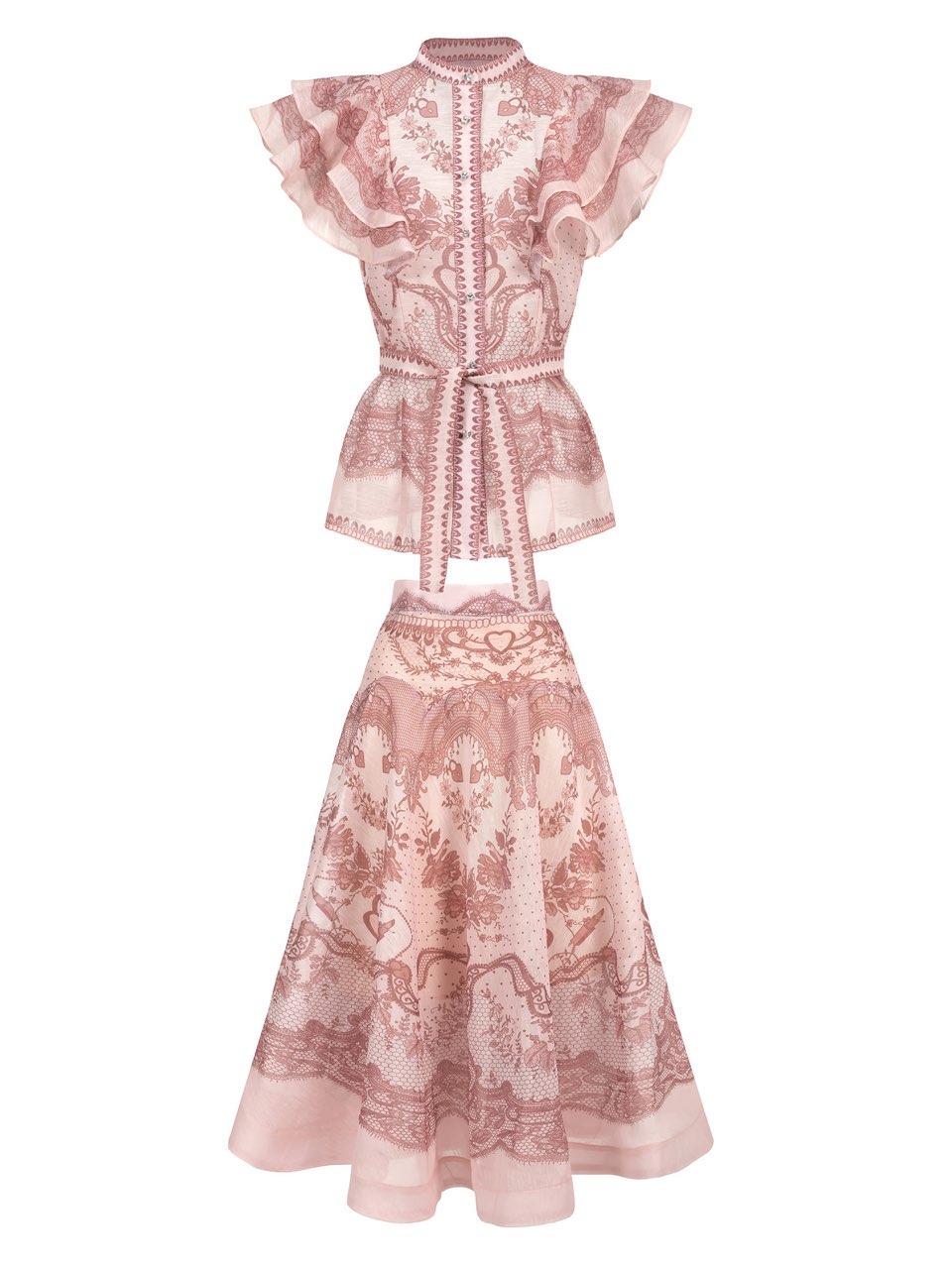 Pink Lace Print Two-Piece Set