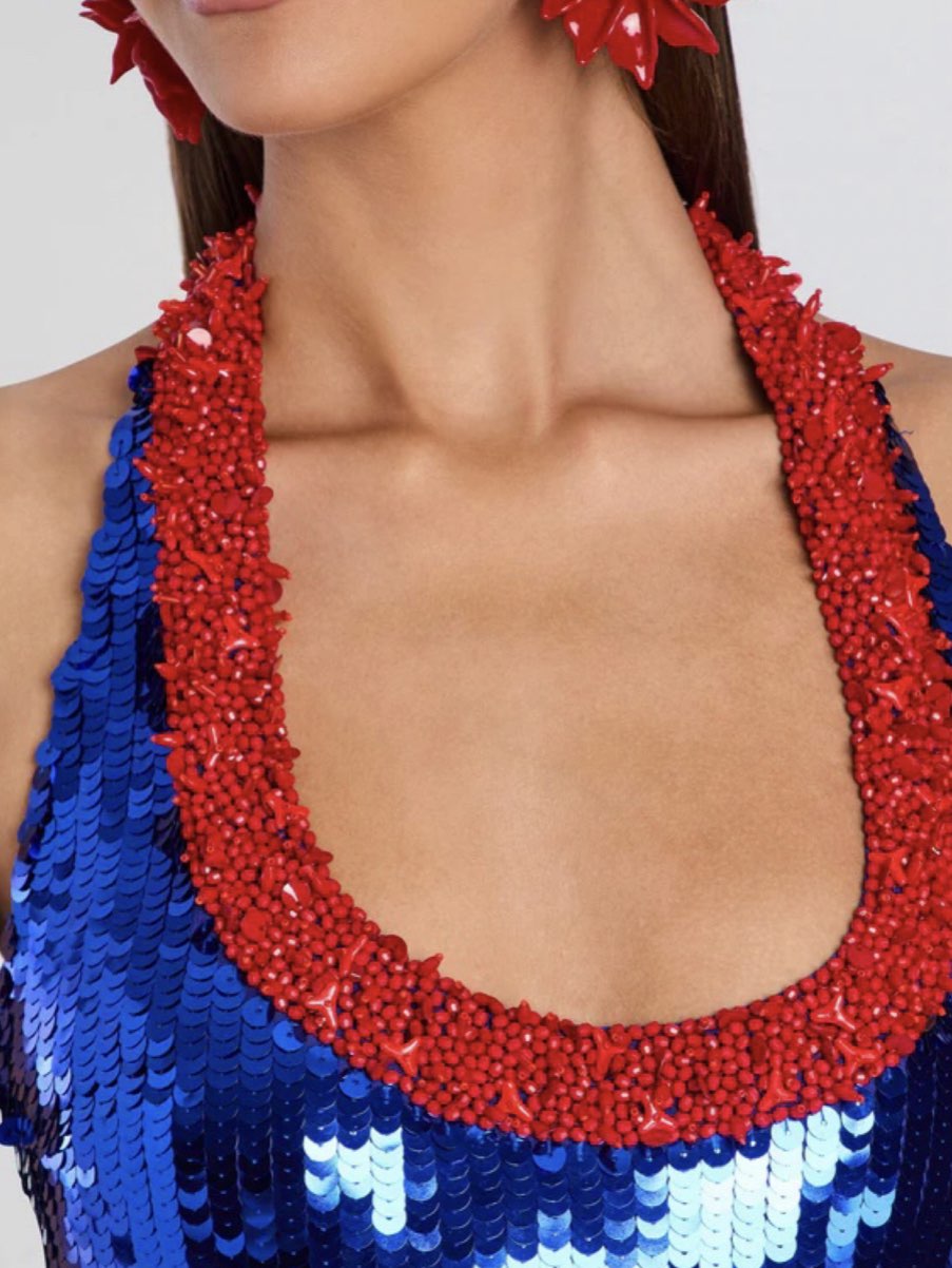 Blue Sequin Halter Mini Dress