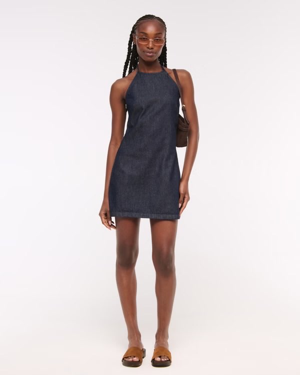 Abercrombie Open-Back Halter Denim Mini Dress