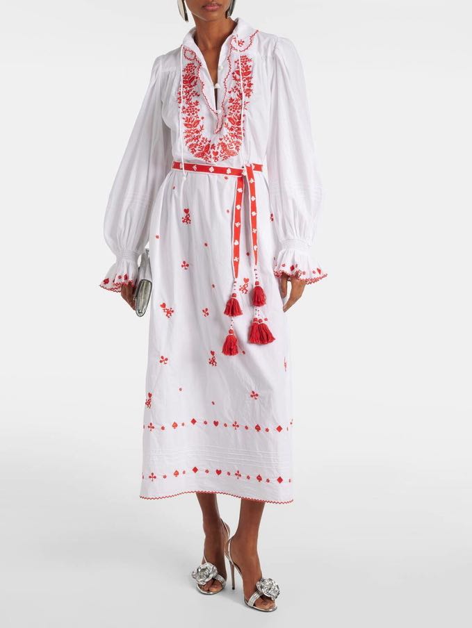 Alémais Hearts embroidered cotton midi dress