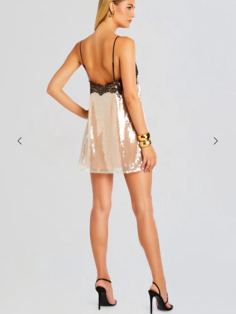 Champagne Sequin Slip Mini Dress with Black Lace