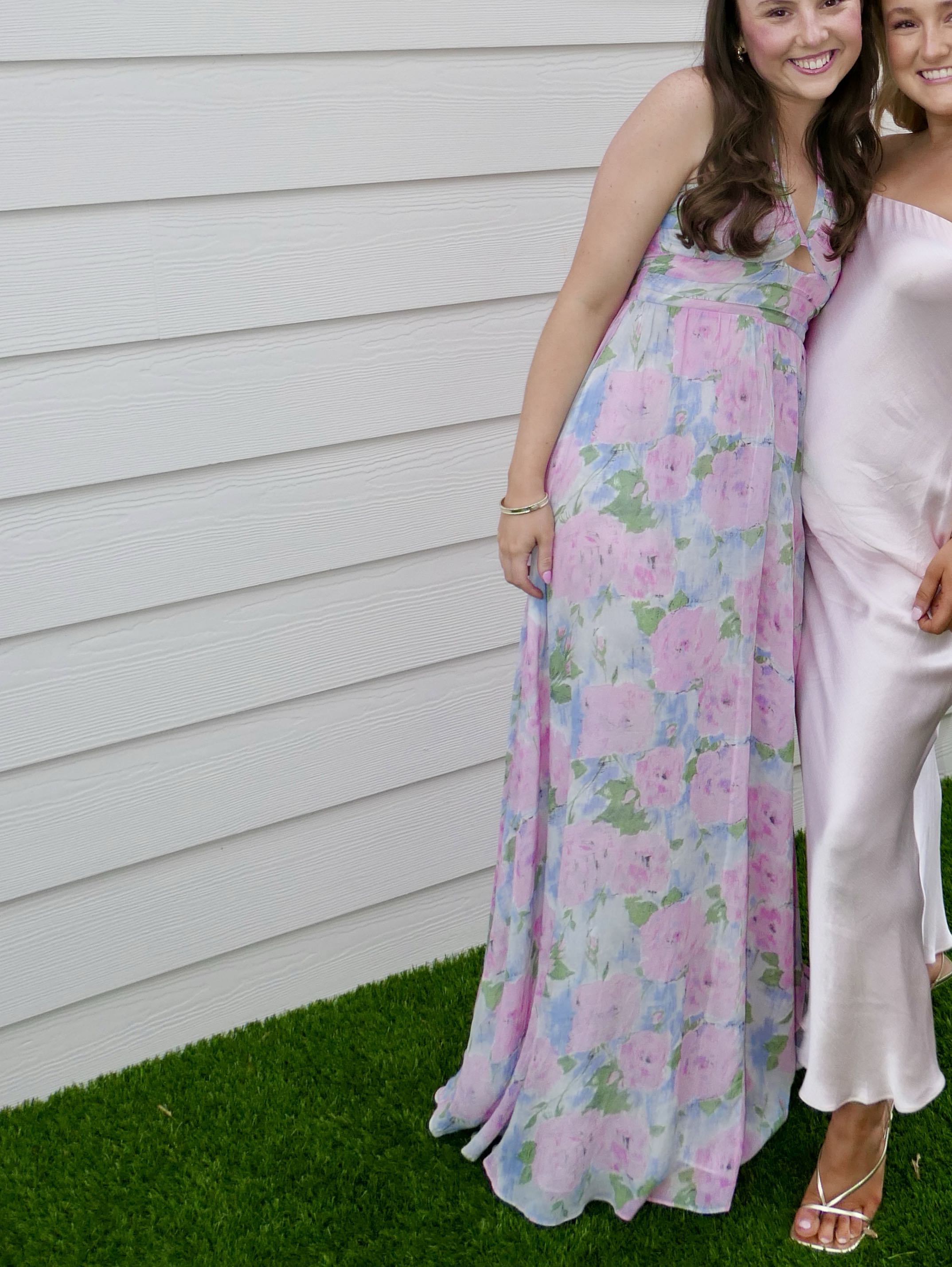 LoveShackFancy LSF Donovan Gown Floral Pink Blue Flower Halter Neck Tie Maxi Dress