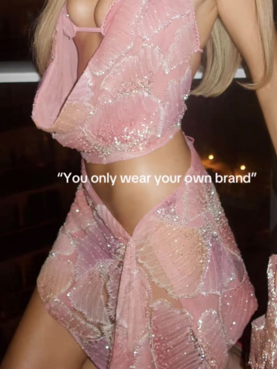Pink Beaded Halter Top and Skirt Set
