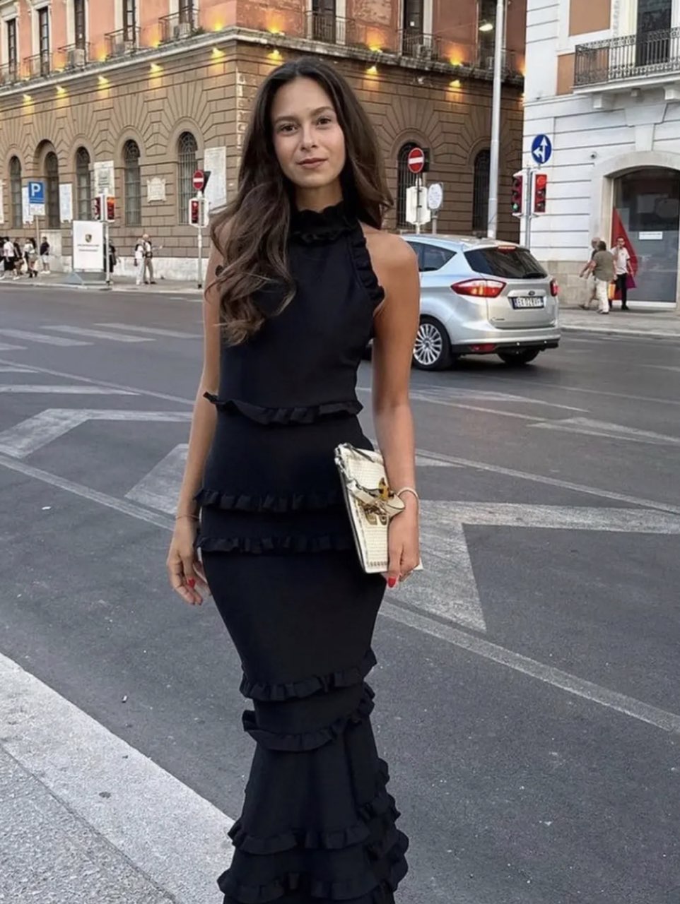 Black Ruffle Halter Neck Maxi Dress