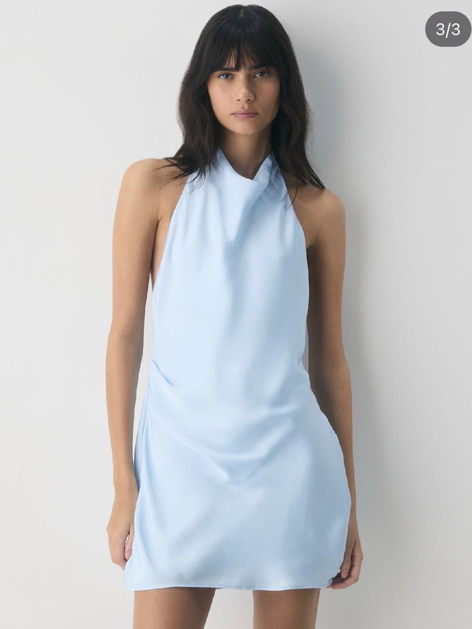 Light Blue Halter Cowl Neck Mini Dress