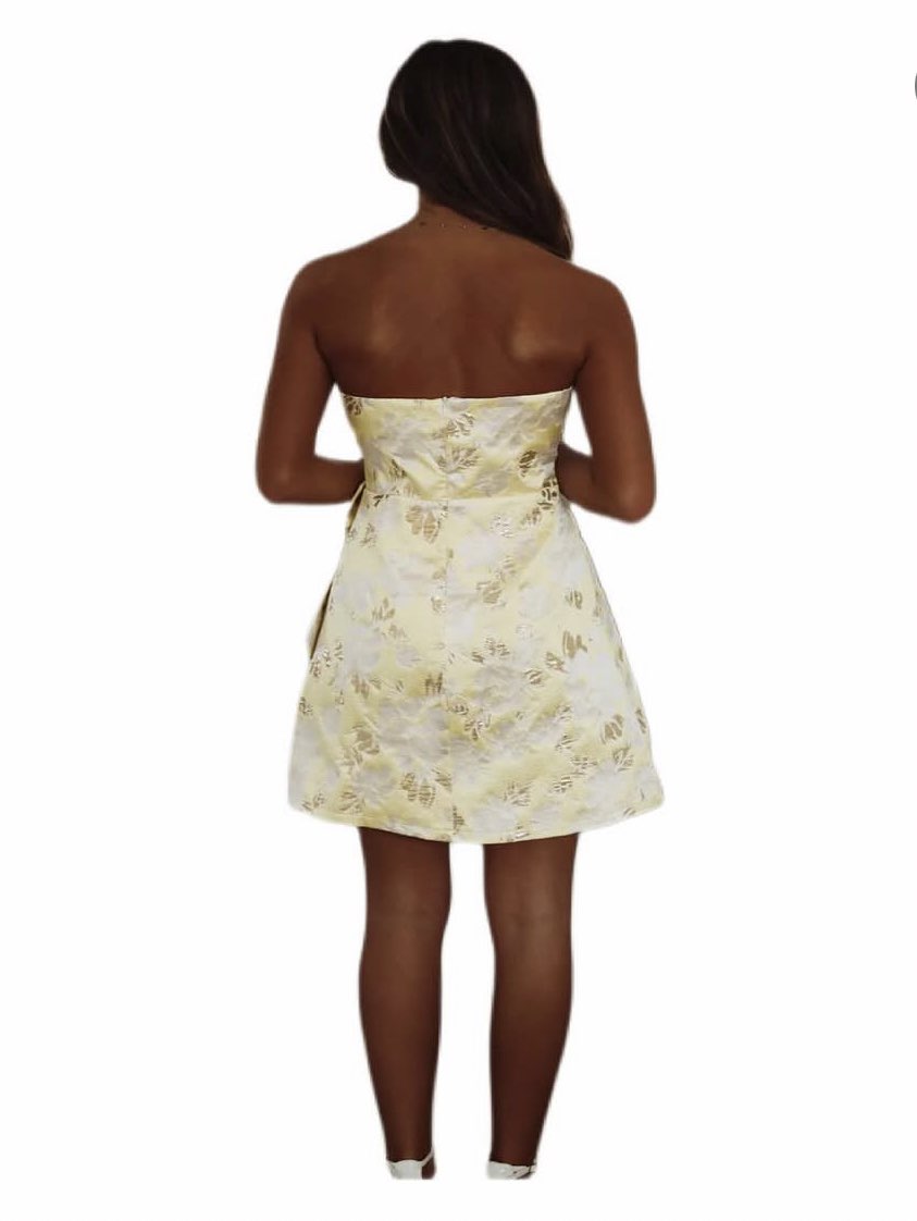 Light Yellow Jacquard Bow Mini Dress