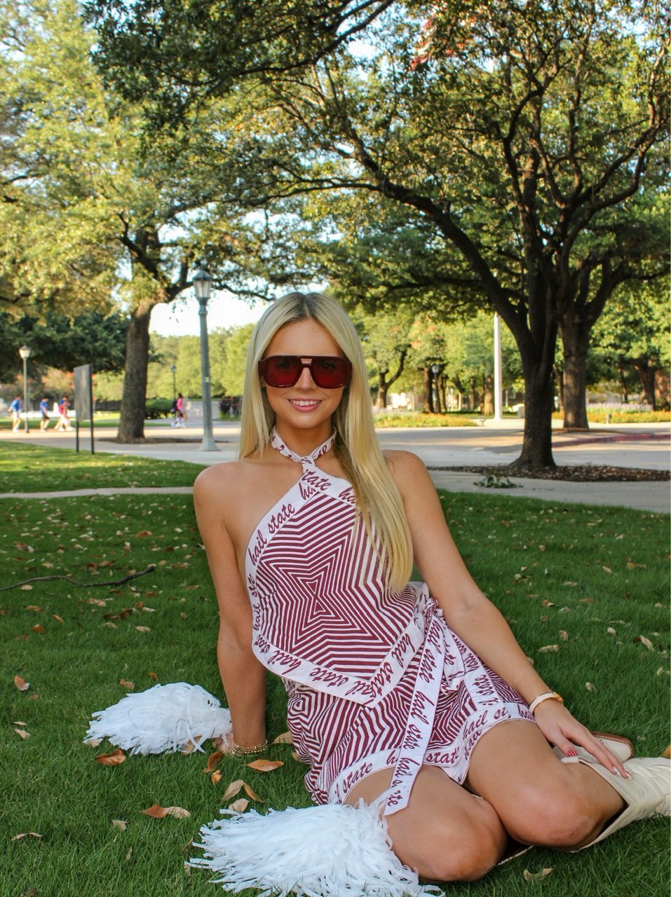 Maroon and White 'Hail State' Halter Top and Mini Skirt Set