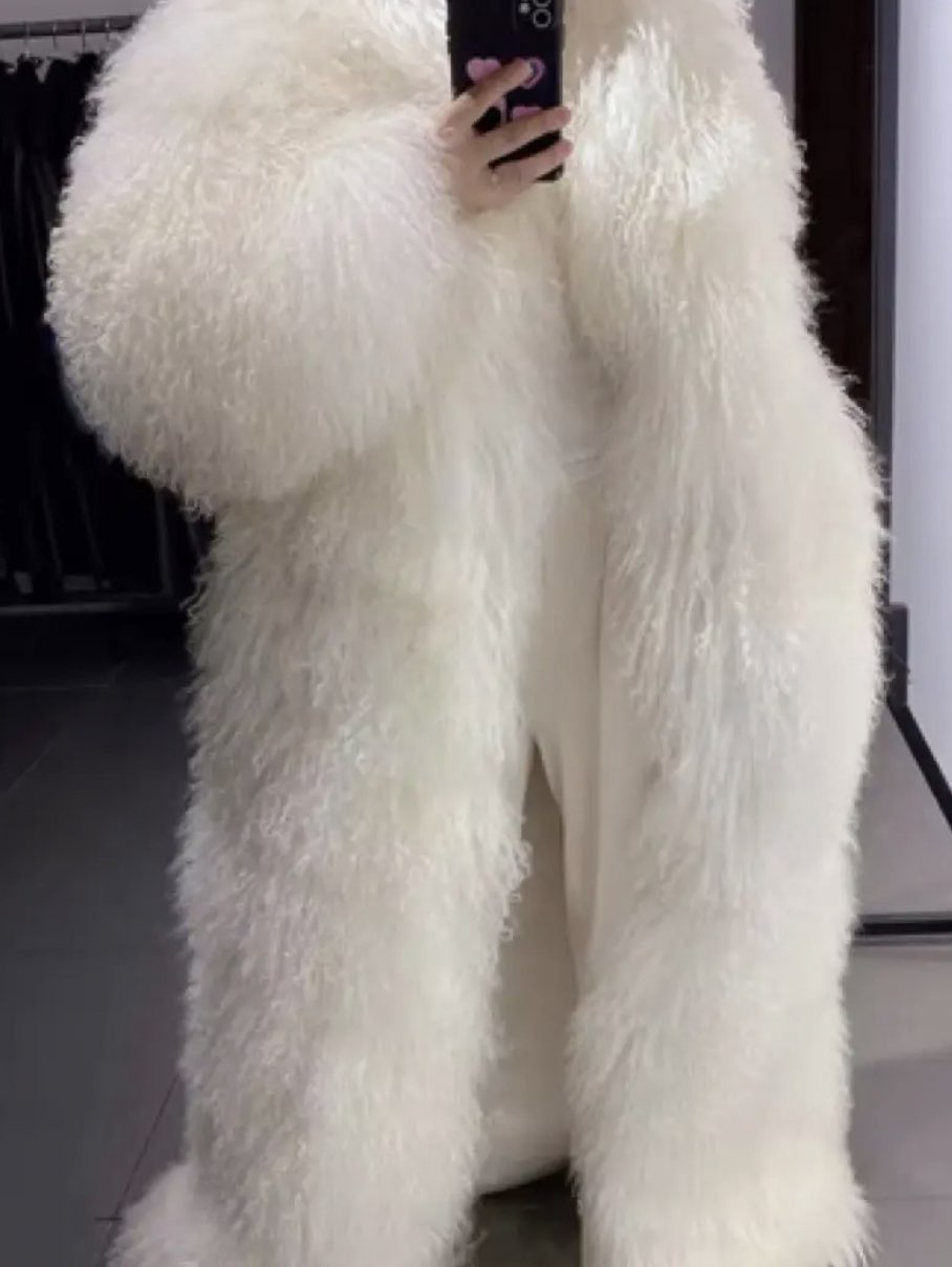 White Shaggy Faux Fur Long Coat