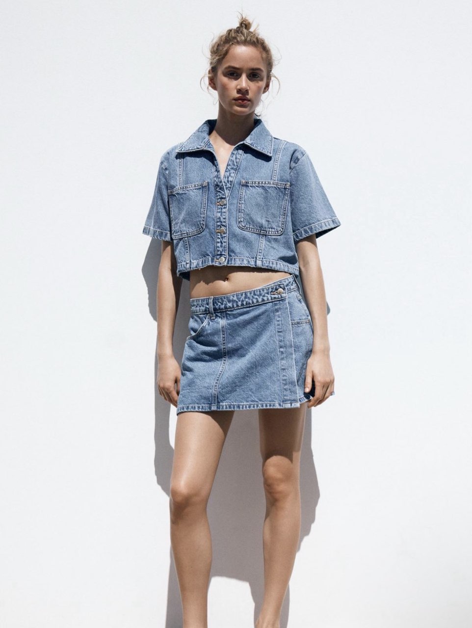 Denim Crop Top and Mini Skirt Set