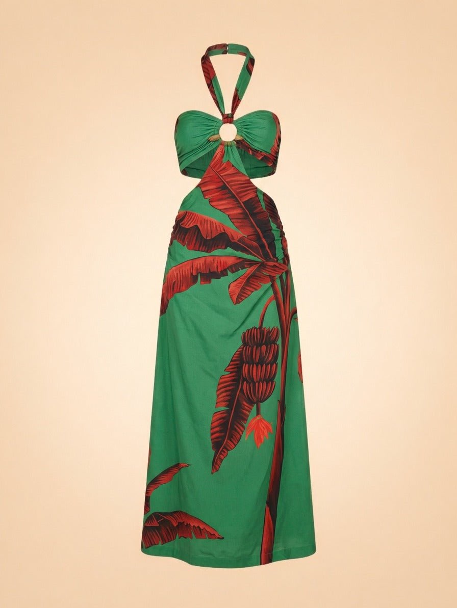 Printed Halterneck Midi Dress