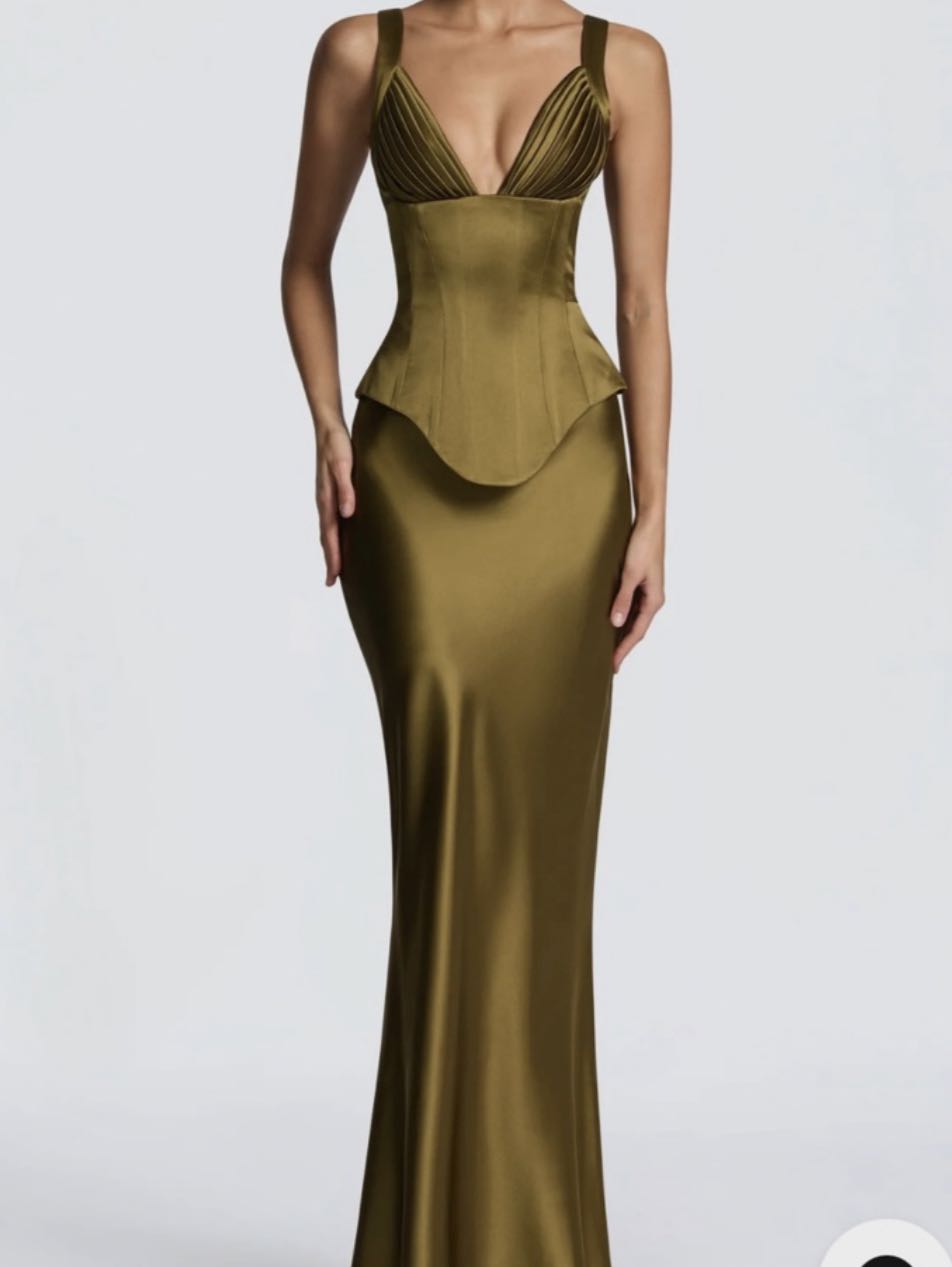 Olive Satin Corset Dress