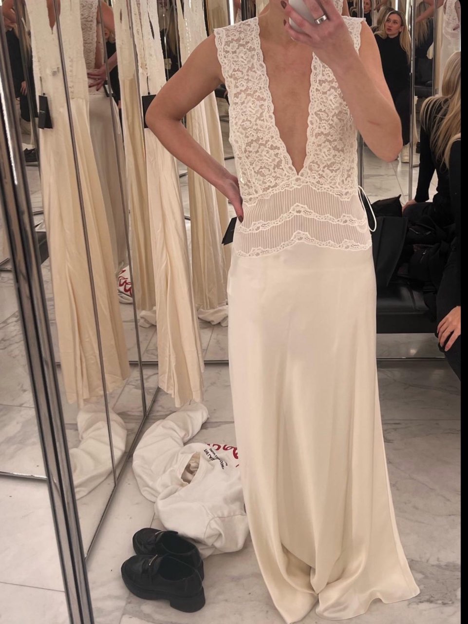 Lace & Satin Deep V Maxi Dress