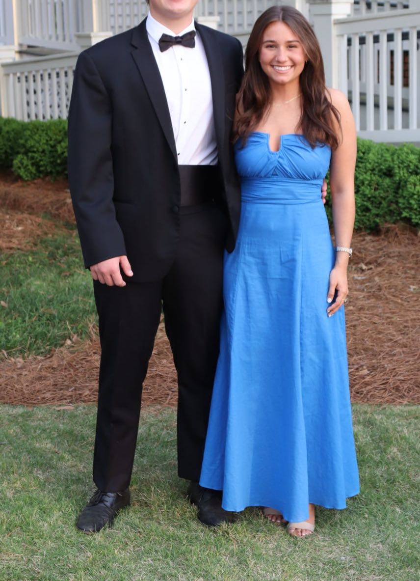 blue linen formal dress